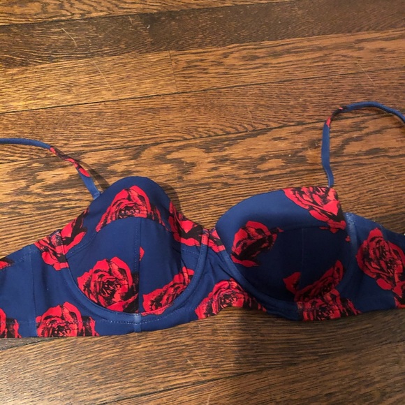 J.Crew blue underwire bikini with rose pattern - Picture 2 of 8